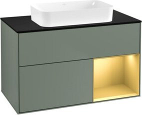 V&B Waschtischunterschrank Finion mit Wandbeleuchtung, Breite: 100 cm, Tiefe: 60,3 cm, Farbe: Lackiert in Olivgrün - Bild 1