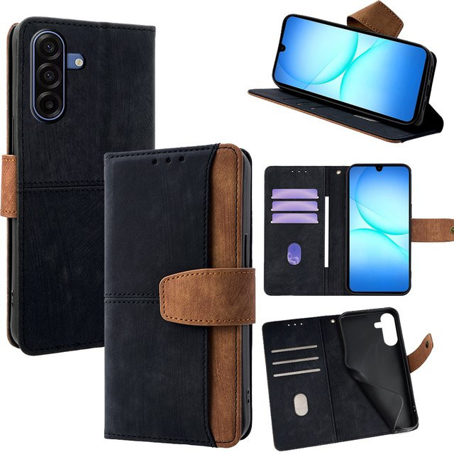 Leder Handyhülle mit Ständer für Samsung Galaxy S25 FE, Samsung S25, Samsung A17 und Samsung A07 in Grau - Bild 1