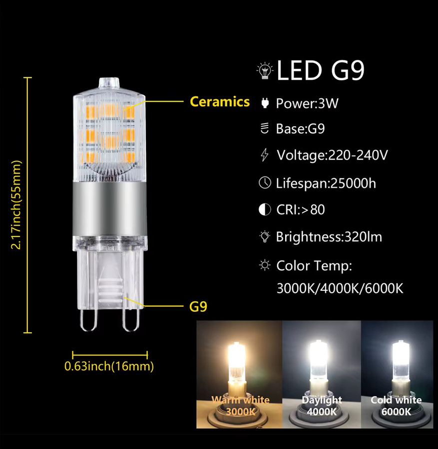 10er Set LED-Birnen G9, 3 W, warmweißes Licht, flimmerfrei, Ersatz für 20 W bis 50 W Halogenlampen, ideal für Kristalllampen - Bild 2
