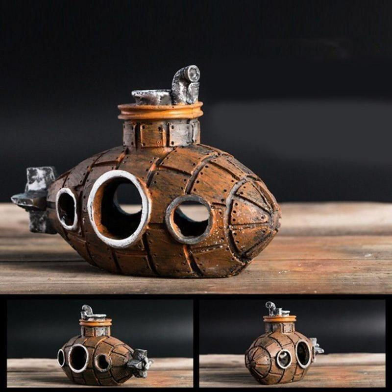NATAWA U-Boot Aquarium Dekoration aus Kunstharz in Bronze und Gold als Unterschlupf für Fische und Garnelen - Bild 6