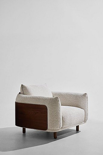 Barry Sessel in Beige mit Bouclé-Bezug und Walnuss-Holzgestell - Bild 1