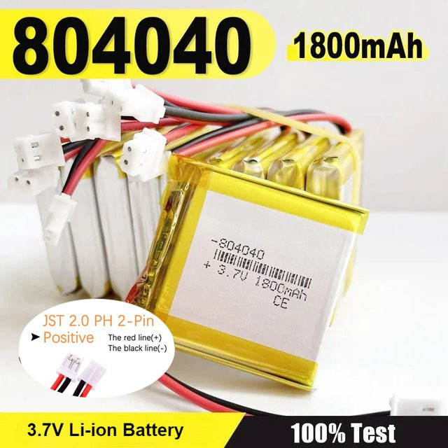 GJUELIRRA Li-Ion Akku 3,7 V 1800 mAh 804040 mit JST 2,0mm 2Pin Stecker für GPS Navigator, MP3 Player und Kamera - Bild 1
