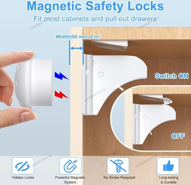 DHDH Magnetische Kindersicherung für Schränke und Schubladen, verstecktes Schließsystem ohne Bohren inklusive Schlüssel - Bild 1