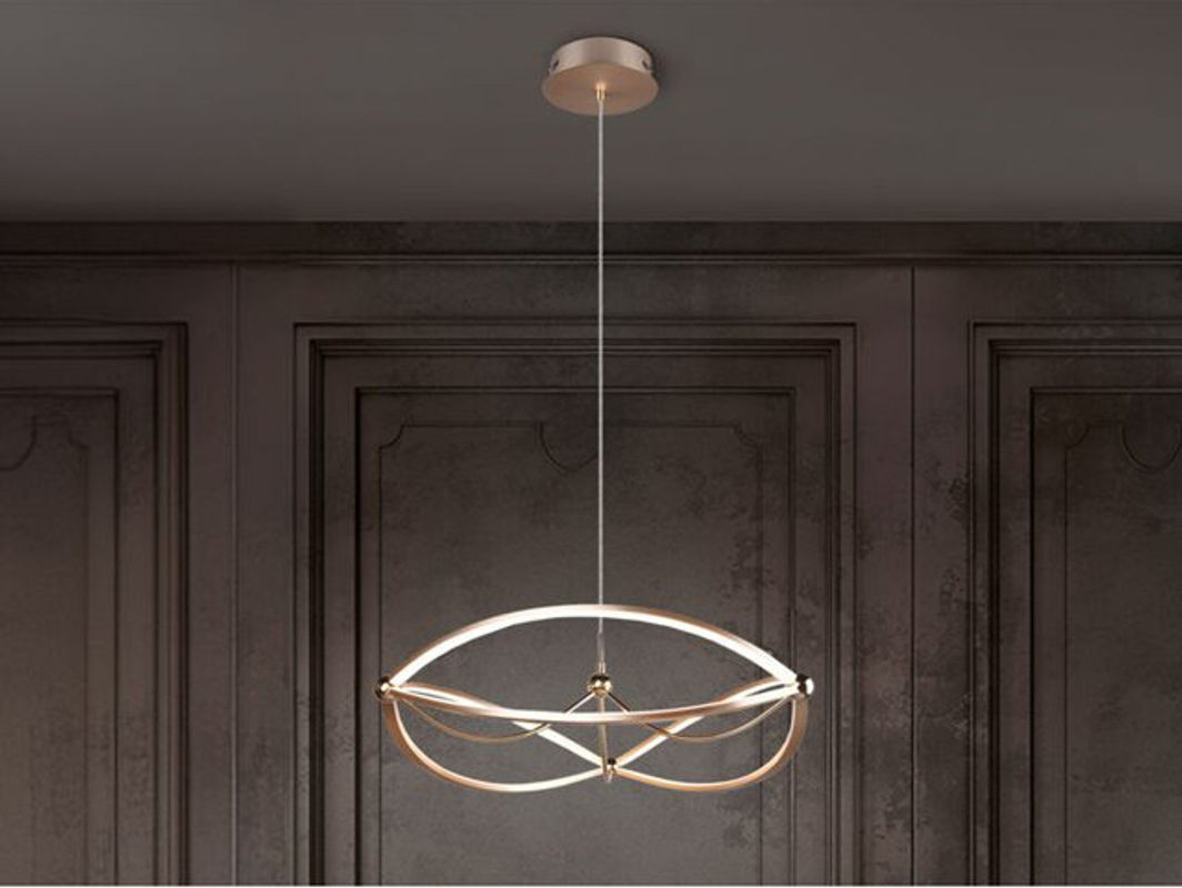 Trio LED Pendelleuchte Charivari Messing matt in Gelb mit integriertem warmweißem Licht, Durchmesser: 62 cm - Bild 1