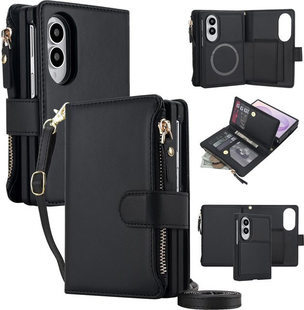 Stoßfeste Lederhülle für Samsung Galaxy Z Fold8 mit Kartensteckplatz und MagSafe Funktion in Schwarz - Bild 1