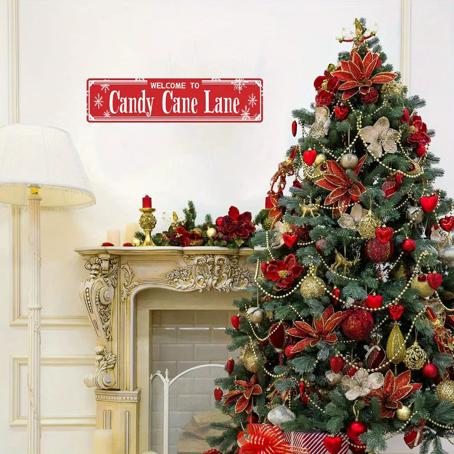 Vintage Weihnachtsblechschild Welcome to Candy Cane Lane Wanddekoration in Rot und Weiß, B/H: 40,6 x 10,2 cm - Bild 3
