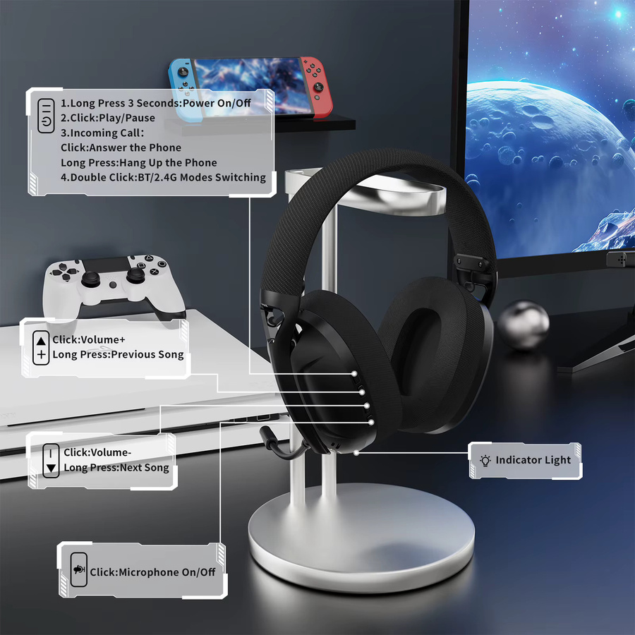 Attack Shark L80 Ultraleichtes kabelloses Gaming-Headset mit Bluetooth 5.3, 2,4 GHz und 3,5 mm Anschluss, Stereo 5.1, On-Ear mit Geräuschunterdrückung - Bild 4