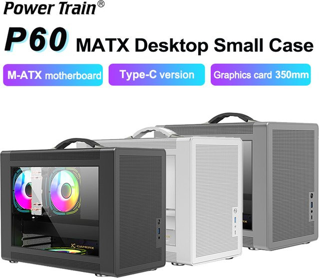 Power Train P60 Desktop Gehäuse in Weiß mit Mini-ITX/MATX-Unterstützung und USB-C-Schnittstelle - Bild 1