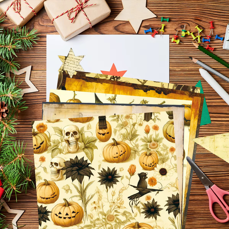 12 Stück Vintage Halloween Bastelpapier in Multicolour für handgemachte Requisiten und Geschenkverpackungen - Bild 3