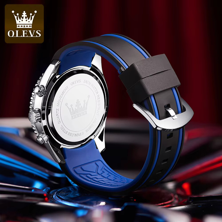 OLEVS Chronograph, Quarz, Silikon Armband, Blau, Herren - Bild 3