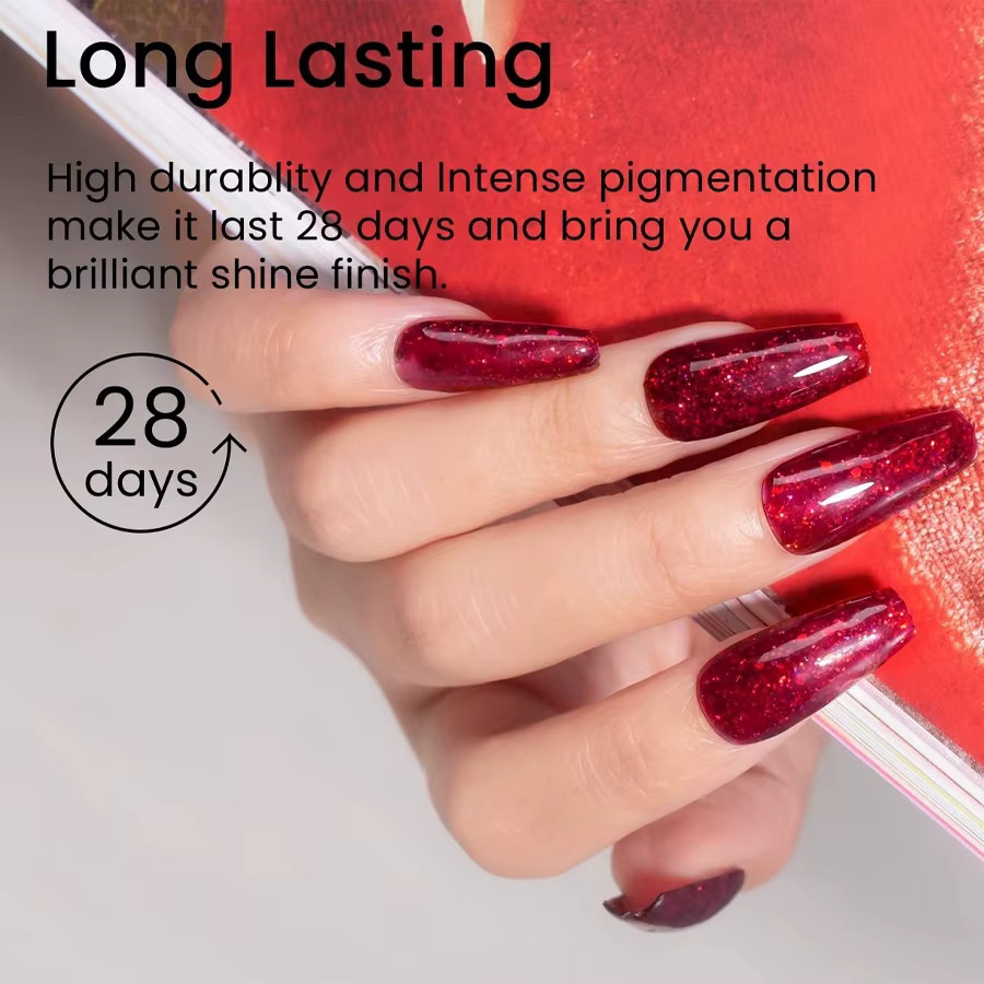 QAZIXU Nagellack, Rot, Glitzer-Gel, 10 ml - Bild 5