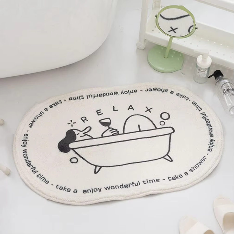 VIKAMA Cartoon Badezimmerteppich mit Tier-Motiv, oval, rutschfest, weiß, B/T: 60 x 40 cm - Bild 2