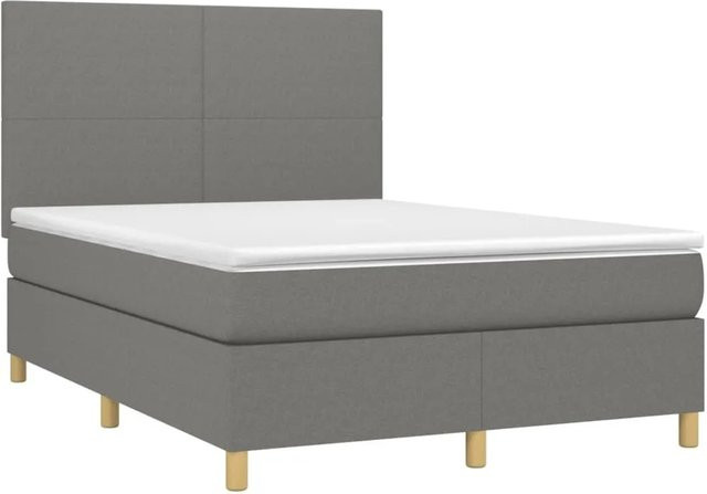 vidaXL Boxspringbett mit Matratze in Dunkelgrau, Hybridbett mit LED-Unterbettbeleuchtung und USB-Ladeport, B/T: 140 x 190 cm - Bild 1