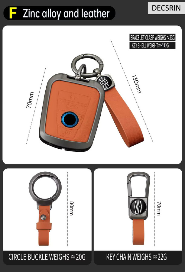 DECSRIN Schutzhülle für BMW I3 I8 Smart Remote Key Case aus Zinklegierung und Leder in Orange - Bild 3