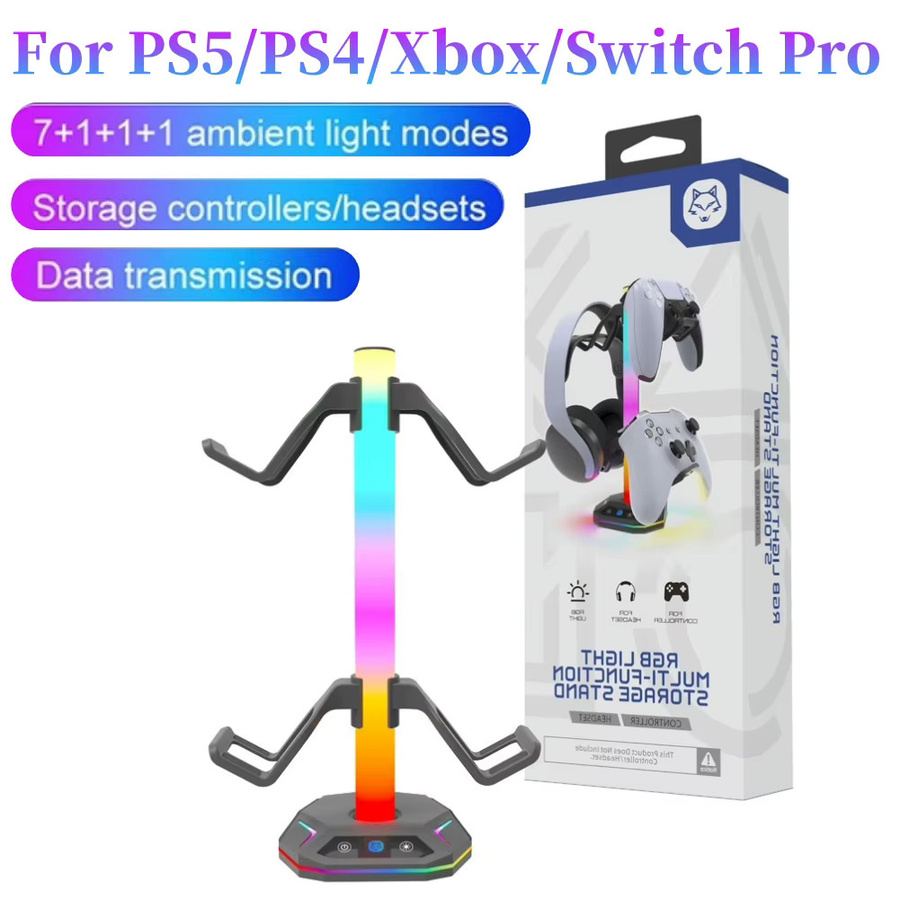 REMANK Spielcontroller-Halterung mit RGB-Beleuchtung für PS5, PS5 Slim, PS4, Xbox und PC, Kopfhörerhalter und Aufbewahrungszubehör in Schwarz - Bild 3