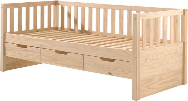 Kojen Bett Fritz von vipack aus massivem Kiefer mit Sprossenumrandung, 3 Schubladen und Rolllattenrost, Farbe: White, Liegefläche B: 90 cm, L: 200 cm - Bild 1