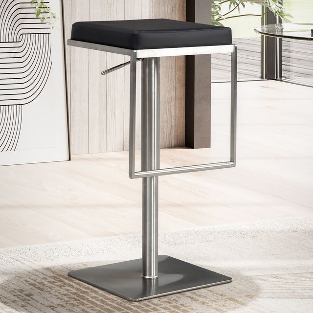 Barhocker FineBuy Modern aus Kunstleder in Schwarz mit Edelstahlgestell, B/T/H: 38 x 39 x 73 cm, 38 x 39 x 91 cm - Bild 1