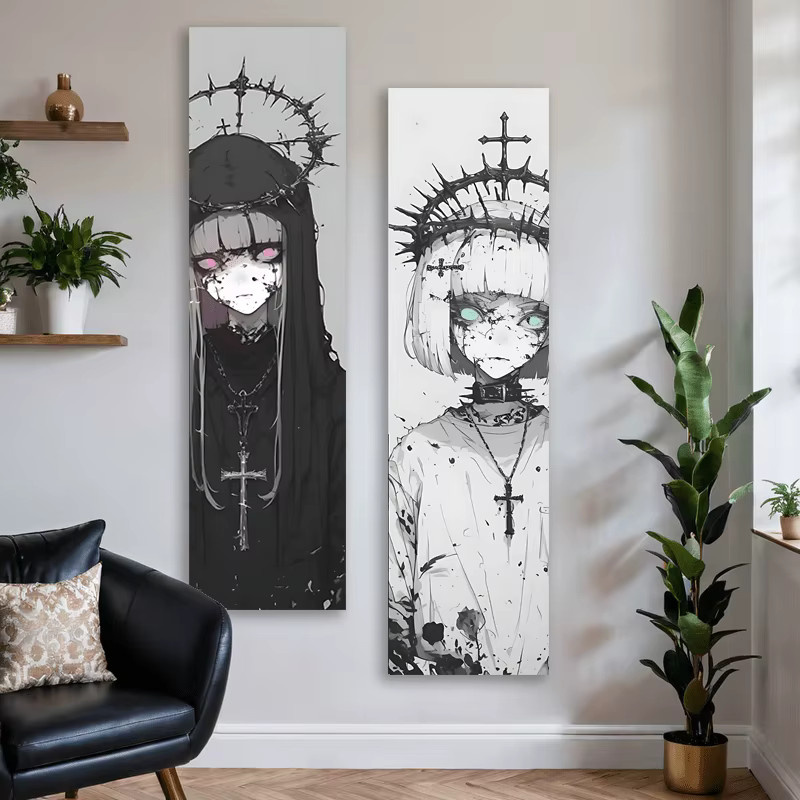 VIKAMA Gothic Anime Wandteppich mit blau-grünen Augen in Multicolour, vertikaler Wandbehang für dein Wohnzimmer oder Schlafzimmer, B: 40,0 cm, H: 150,0 cm - Bild 3