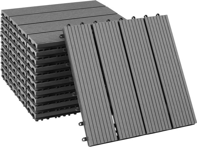 Tectake Terrassenfliesen Tegulas WPC im Klicksystem in Holzoptik, Grau, 11er Set, B/T/H: 31 x 31 x 2,20 cm - Bild 1