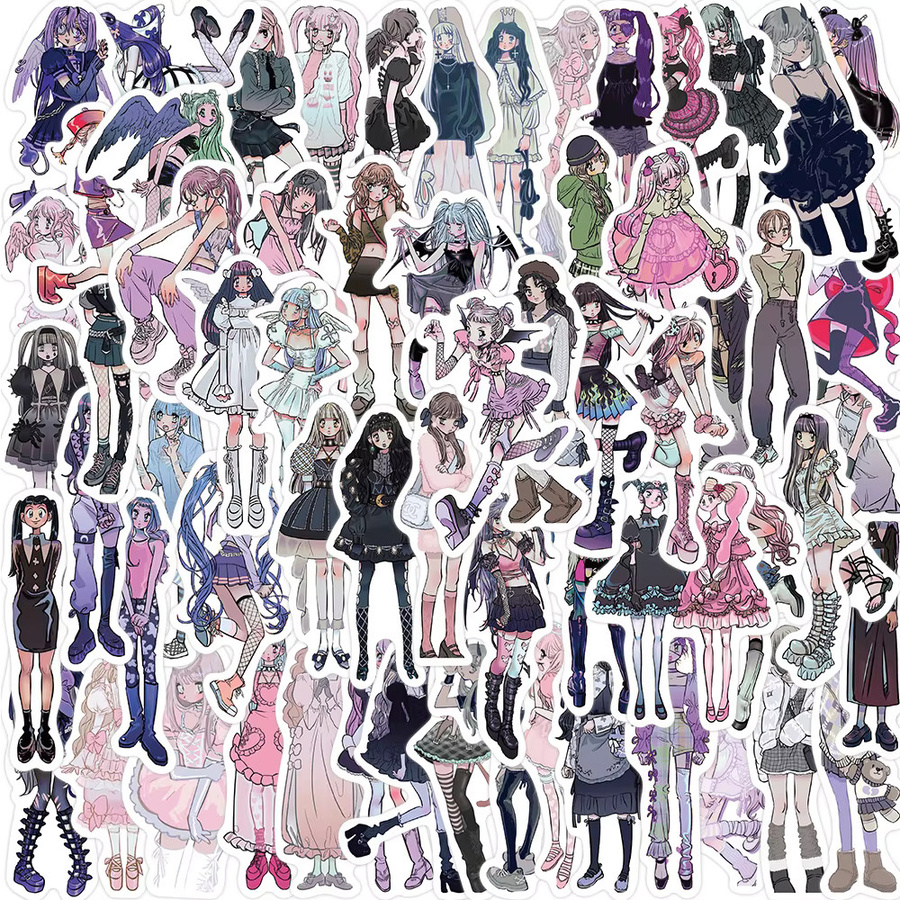Rspctou Y2K Domi Girl Aufkleber Set mit abstrakten Cartoon-Motiven in Multicolour zur Dekoration von Notizbuch, Skateboard und Handy - Bild 2