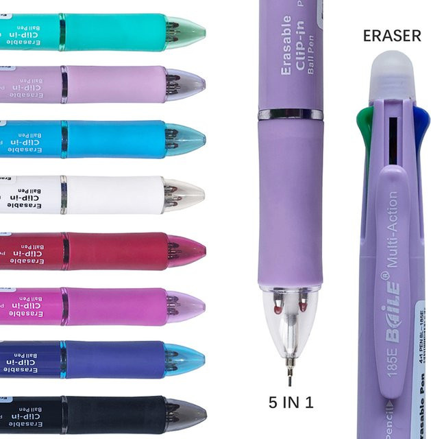 LCOMMO 5-in-1 Löschbarer Gelstift Mehrfarbig mit magischer Tinte für Schule und Büro - Bild 1