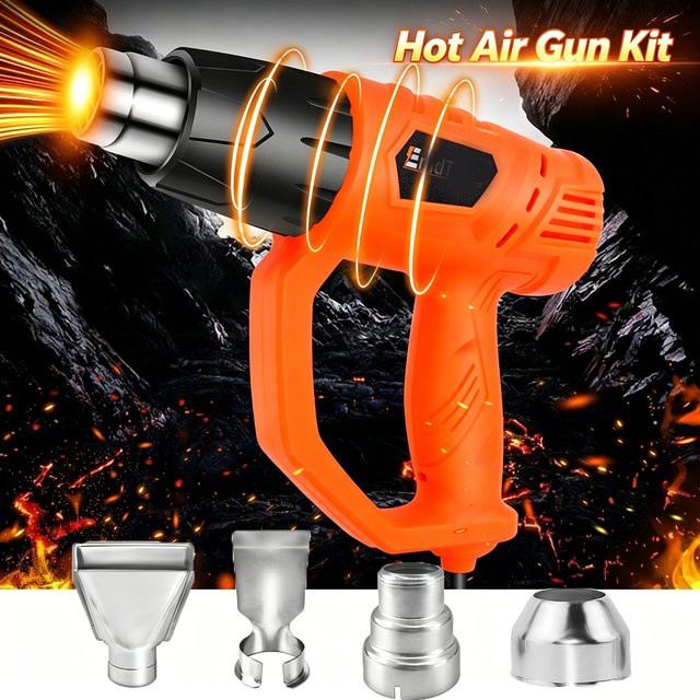 Heißluftpistole Set mit 2000W und variabler Temperatur 300 °C bis 600 °C in Orange inklusive 4 Düsen zum Trocknen und Schrumpfen - Bild 1