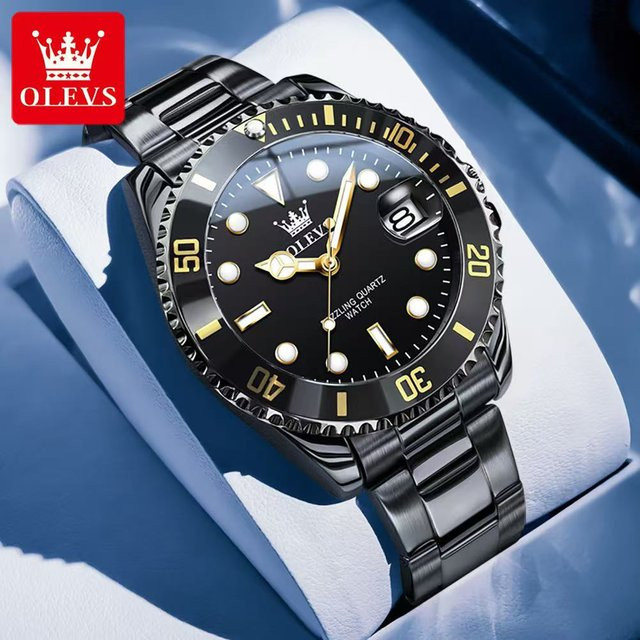 OLEVS Armbanduhr Quarz, Edelstahl, Schwarz, 41 mm, Herren - Bild 1