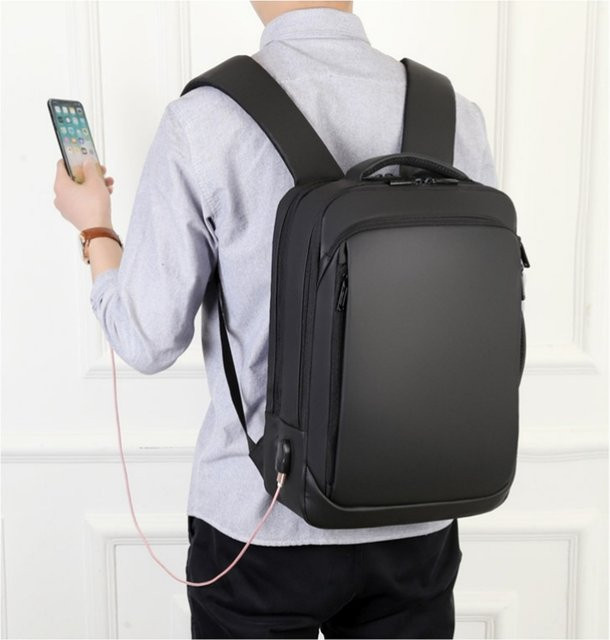 DIDA BEAR USB-Lade-Schulrucksack aus wasserdichtem Oxford-Material für 15,6 Zoll Laptops, Schwarz oder Grau mit USB-C Anschluss - Bild 1