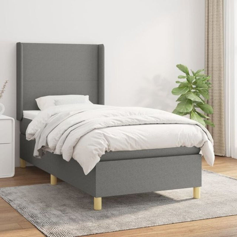 vidaxl Boxspringbett mit Matratze aus Stoff in Anthrazit und Grau, B/T/H: 90 x 200 x 118 cm - Bild 1