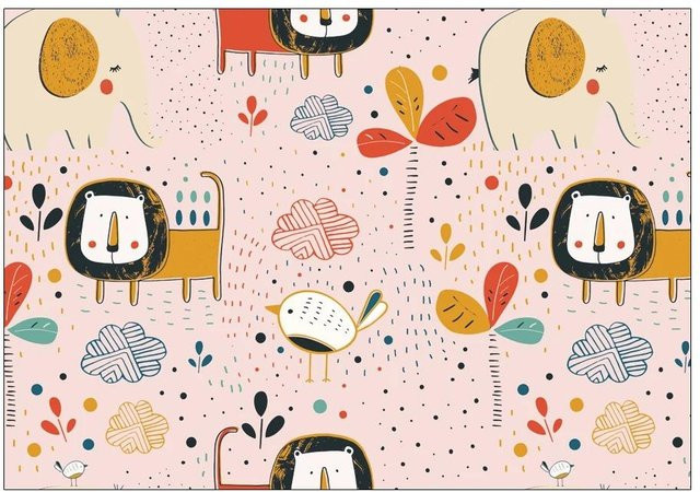 Karpetti Kinderzimmer Teppich mit Hase und Biene Muster in Pink, weiche Matte für Wohnzimmer und Kinderzimmer, B/T: 60 x 40 cm - Bild 1