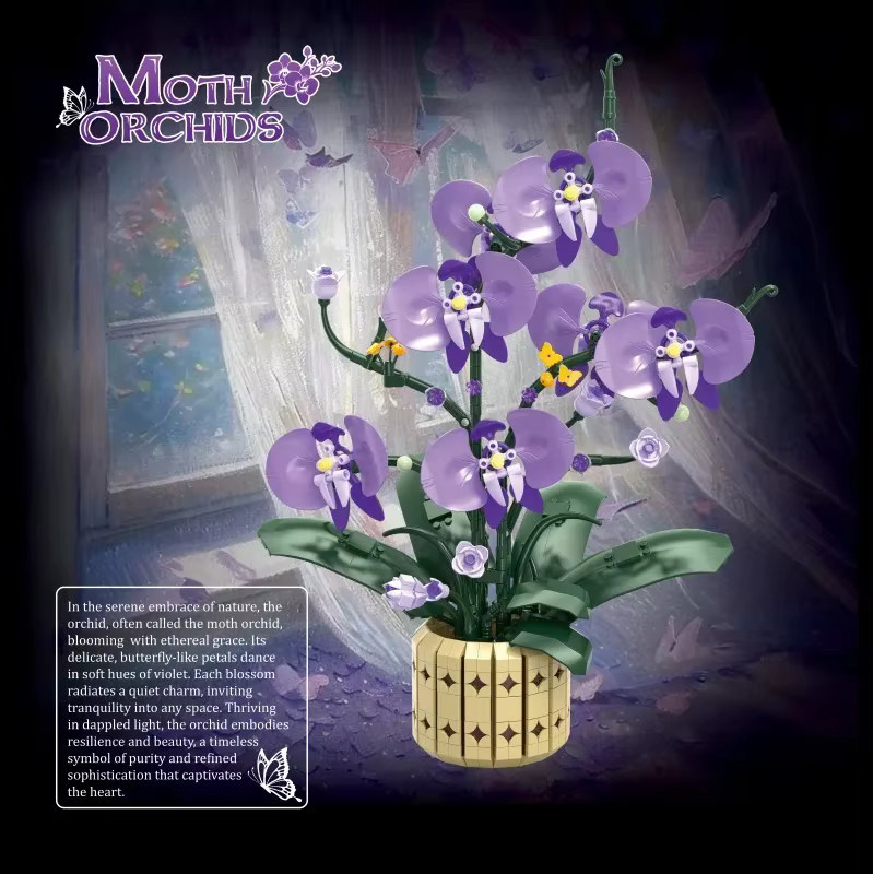 AMAZINGBLOKS Orchidee Blumen Bausteine Set mit Vase in Lila, 832 Teile DIY Dekoration für Erwachsene und Kinder - Bild 3