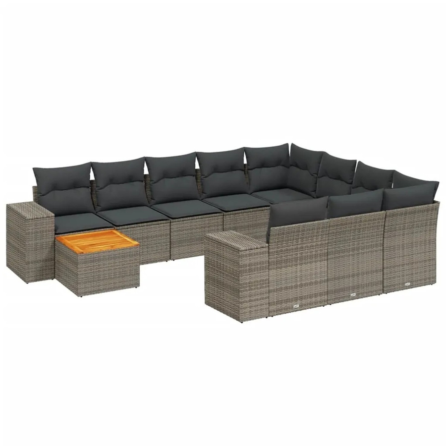 vidaXL 11-teilige Garten-Sofagarnitur in L-Form aus Polyrattan und Akazienholz mit grauen Kissen - Bild 2