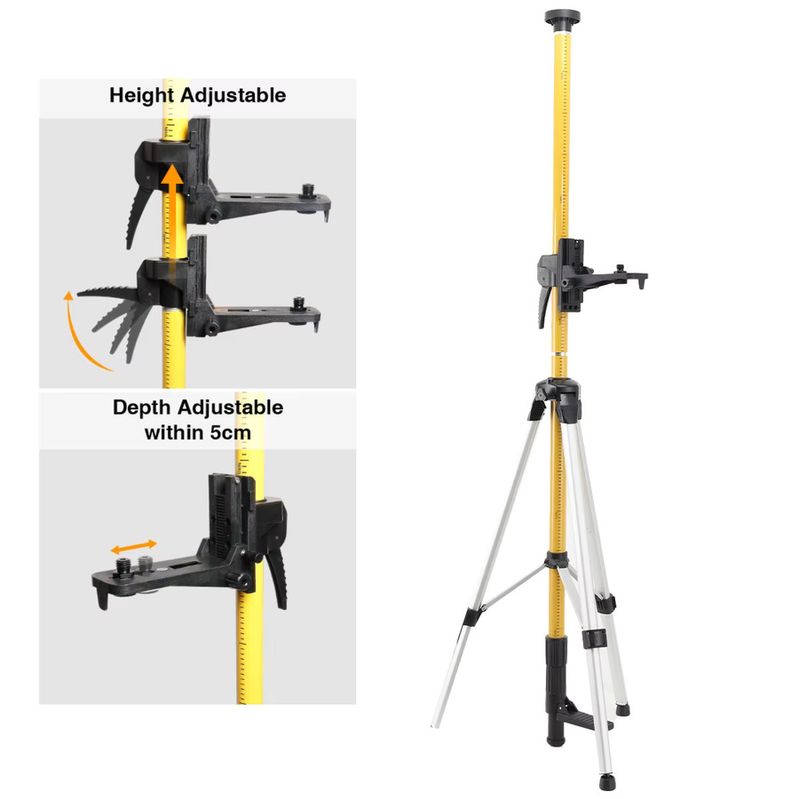 Multifunktions-Laser-Montagestange 3m/3,6m in Gelb mit feineinstellbarer Teleskopstange und Basis-Nivellierwerkzeug für Rotations- und Linienlaser - Bild 2