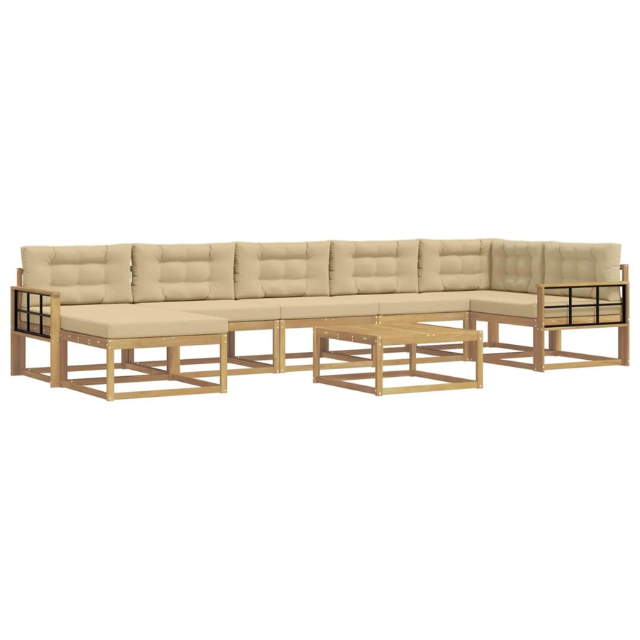 vidaXL Outdoor-Sofagarnitur aus Akazienholz in L-Form mit 8 Teilen, Weiß und Beige - Bild 2