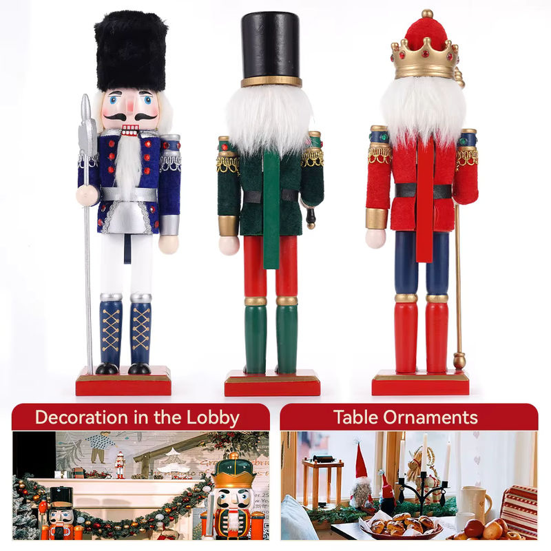 Klassischer Nussknacker aus Holz und Textil in Grün und Blau, Höhe: 30 cm, Weihnachtsdekoration für Kinder - Bild 4