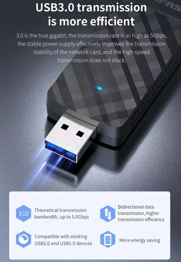 Comfast USB 3.0 WLAN Adapter Dual-Band 5GHz & 2,4GHz mit High Gain Antennen in Schwarz - Bild 3