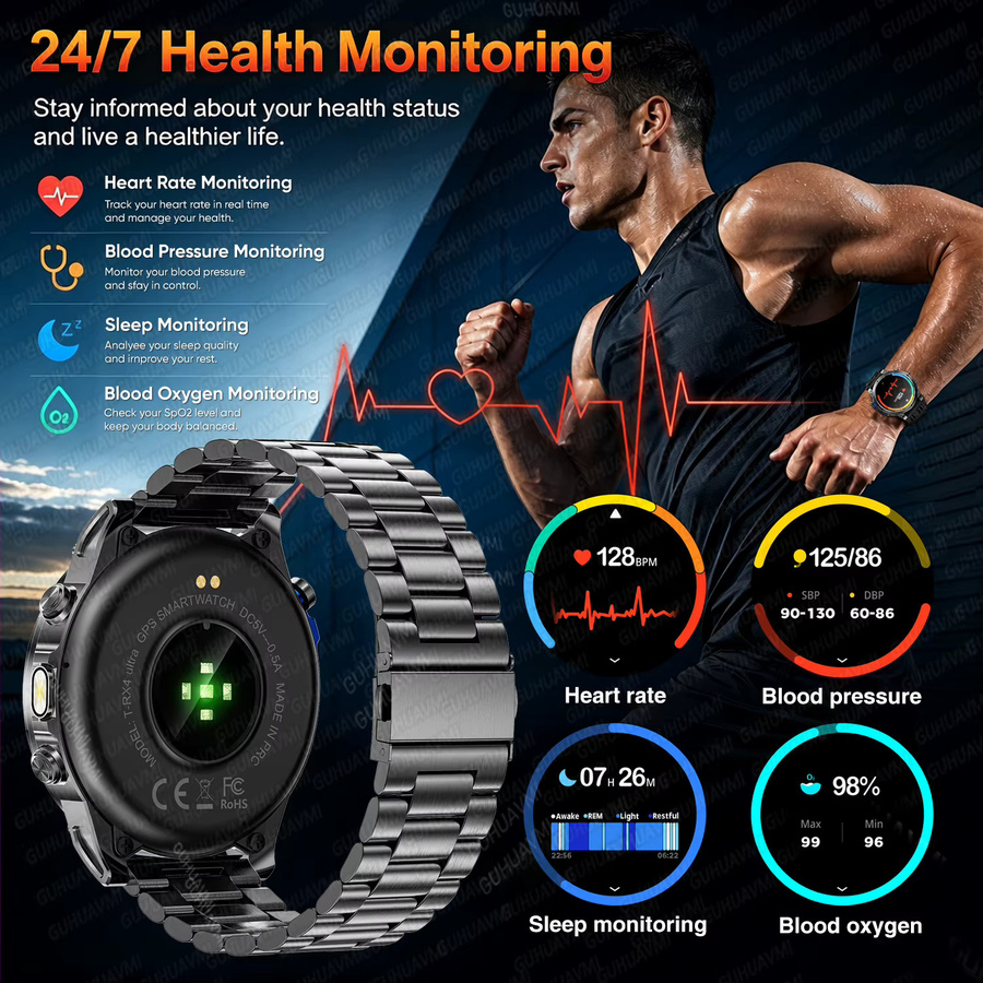 GUHUAVMI T-RX 4 Militär-GPS-Smartwatch für Herren in Schwarz mit 6 Satelliten, 10 ATM Wasserdichtigkeit, HD-Anruffunktion und 170+ Sportmodi - Bild 5