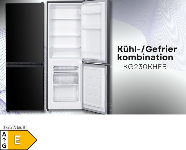 PKM Kühlgefrierkombination KG230KHEB in Schwarz mit 173 l Volumen und LED-Innenbeleuchtung - Bild 1