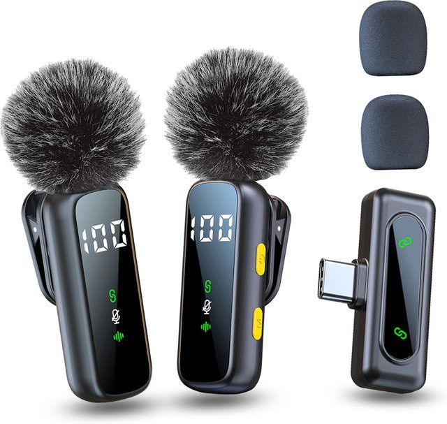 HITOZON Kabelloses Lavaliermikrofon mit USB-C-Schnittstelle und drehbarem Clip in Schwarz - Bild 1