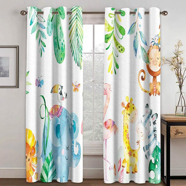 2er-Set Dünne Fenstervorhänge mit niedlichem Katzen-Tierpark-Motiv für Kinder und Babyzimmer, Transparent, Mehrfarbig, Breite: 220 cm, Höhe: 214 cm - Bild 1