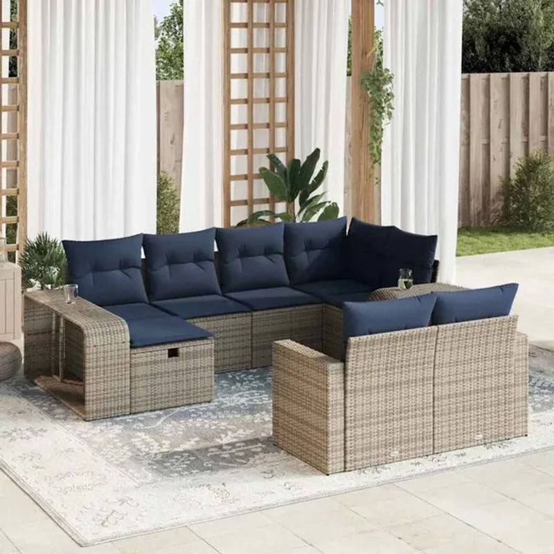 Vidaxl 10-tlg. Garten-Sofagarnitur aus Poly-Rattan in Grau mit Kissen und modernem Design - Bild 1
