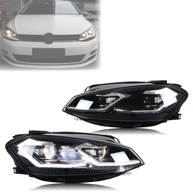 LED-Scheinwerfer Frontlampen-Baugruppe für Volkswagen VW Golf MK7 VII TSI TDI Variante Halogen 2017–2020 in Schwarz - Bild 1