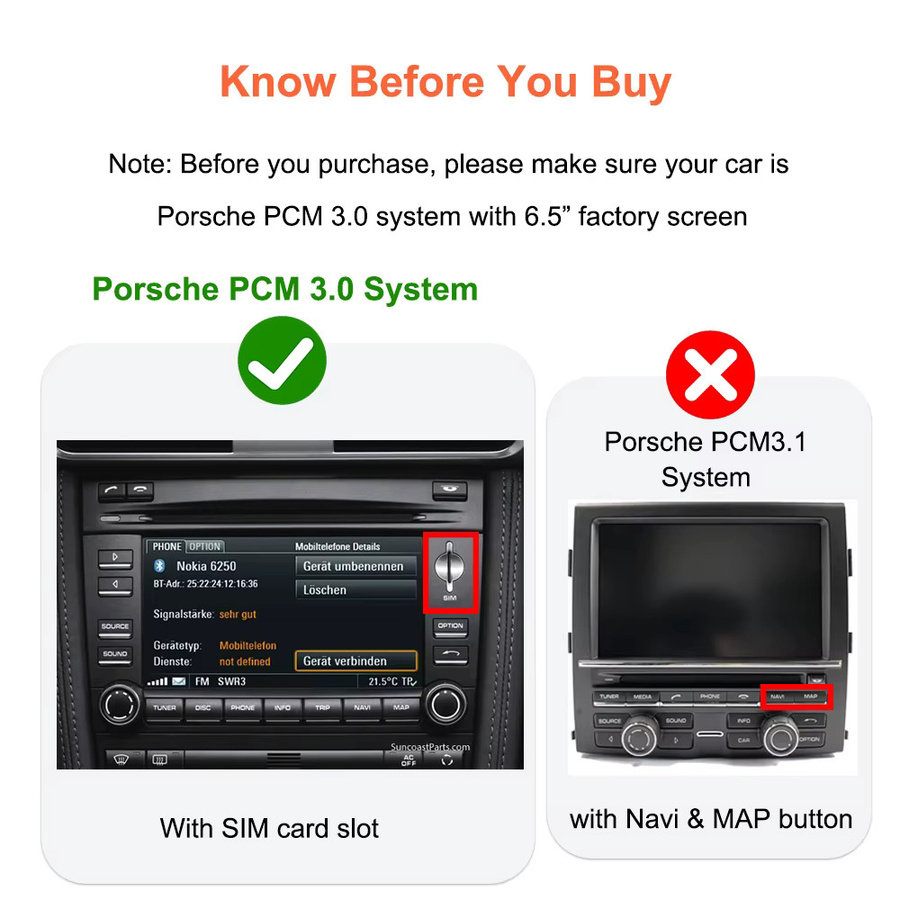 Bonroad Wireless CarPlay und Android Auto Interface für Porsche Cayenne Cayman Boxster 911 PCM 3.0 System mit Mirror Link und Airplay in Schwarz - Bild 2