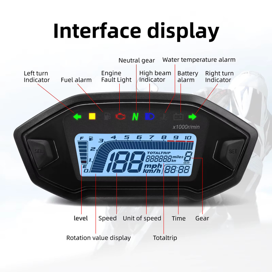 MAIMEIMI Universal Motorrad Digital Tacho mit 7 Farben LED Armaturenbrett und Blinkerleuchten in Schwarz und Multicolour - Bild 4