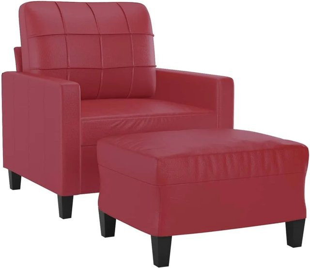 vidaXL Sessel mit Hocker in Weinrot aus Kunstleder für das Wohnzimmer - Bild 1