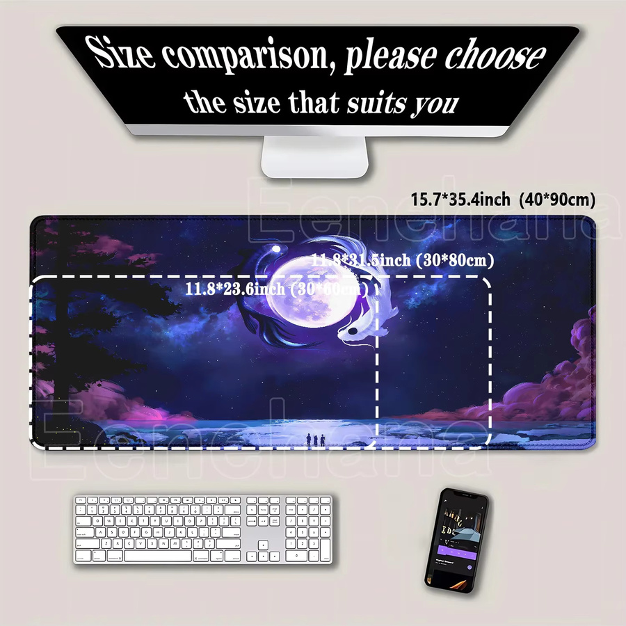Eenehana Mauspad Koi Fish Art Seal Schreibtischunterlage Schwarz und Weiß Yin-Yang-Fisch XXL-Gaming-Mauspad B/B/H: 90 x 40 cm - Bild 2