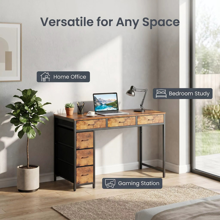 FRODROVIA Computertisch aus Holz in Braun mit Stauraum für Home-Office und Schlafzimmer, Breite: 120 cm - Bild 2