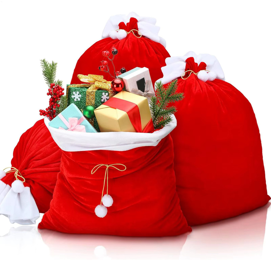Wiederverwendbarer Weihnachtssack mit Kordelzug in Rot für Süßigkeiten und Geschenke, Breite: 69,98 cm, Höhe: 70 cm - Bild 4