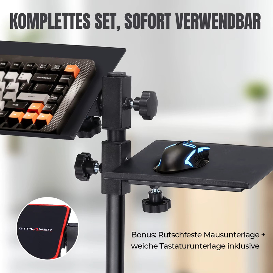 GTPLAYER Ergonomische Tastatur- und Maushalterung in Schwarz, höhenverstellbar von 58 bis 83 cm, mit Rollen, Tastaturpad und Mauspad für Home Office und Gaming - Bild 5