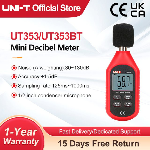 UNI-T Schallpegelmesser UT353BT Digitales Dezibelmeter zur Messung des Geräuschpegels von 30 bis 130 dB in Rot - Bild 1